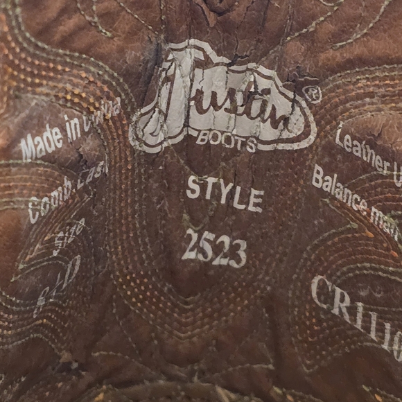 Justin Stampede Western Leather Cowboy Boots Style 2523 Men's Size 8.5D - Picture 8 of 13